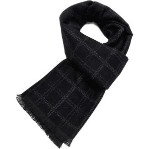 imageAmerican Trends Mens Winter Wool Scarf Plaid Tassel Scarf for Fall and Winter Long Soft Knit Fashion Classic Neck ScarvesBlack Gray Stripe