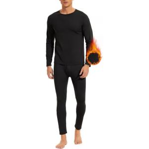 imageAmerican Trends Mens Thermal Underwear Ultra Soft Long Johns with Fleece Lined Base LayerBlack