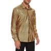 imageAmerican Trends Mens Disco Outfits Shirts Sequins Long Sleeve Metallic Button Down Shirt 70s Outfits for Men Party CostumeGold