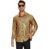 imageAmerican Trends Mens Disco Outfits Shirts Sequins Long Sleeve Metallic Button Down Shirt 70s Outfits for Men Party CostumeGold