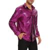 imageAmerican Trends Mens Disco Outfits Shirts Sequins Long Sleeve Metallic Button Down Shirt 70s Outfits for Men Party CostumeHot Pink