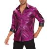 imageAmerican Trends Mens Disco Outfits Shirts Sequins Long Sleeve Metallic Button Down Shirt 70s Outfits for Men Party CostumeHot Pink