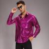imageAmerican Trends Mens Disco Outfits Shirts Sequins Long Sleeve Metallic Button Down Shirt 70s Outfits for Men Party CostumeHot Pink