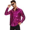 imageAmerican Trends Mens Disco Outfits Shirts Sequins Long Sleeve Metallic Button Down Shirt 70s Outfits for Men Party CostumeHot Pink