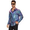 imageAmerican Trends Mens Disco Outfits Shirts Sequins Long Sleeve Metallic Button Down Shirt 70s Outfits for Men Party CostumeShiny Blue Purple
