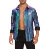 imageAmerican Trends Mens Disco Outfits Shirts Sequins Long Sleeve Metallic Button Down Shirt 70s Outfits for Men Party CostumeShiny Blue Purple