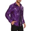 imageAmerican Trends Mens Disco Outfits Shirts Sequins Long Sleeve Metallic Button Down Shirt 70s Outfits for Men Party CostumeShiny Purple