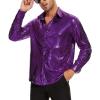 imageAmerican Trends Mens Disco Outfits Shirts Sequins Long Sleeve Metallic Button Down Shirt 70s Outfits for Men Party CostumeShiny Purple