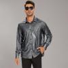 imageAmerican Trends Mens Disco Outfits Shirts Sequins Long Sleeve Metallic Button Down Shirt 70s Outfits for Men Party CostumeSliver