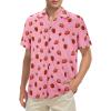 imagePink Hawaiian Shirt for Men Funny Strawberry Short Sleeve Shirt Beach Tropical Vacation Shirt Button Up Aloha Shirt L