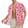 imagePink Hawaiian Shirt for Men Funny Strawberry Short Sleeve Shirt Beach Tropical Vacation Shirt Button Up Aloha Shirt L