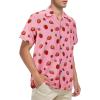 imagePink Hawaiian Shirt for Men Funny Strawberry Short Sleeve Shirt Beach Tropical Vacation Shirt Button Up Aloha Shirt L