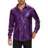 imageAmerican Trends Mens Disco Outfits Shirts Sequins Long Sleeve Metallic Button Down Shirt 70s Outfits for Men Party CostumeShiny Purple