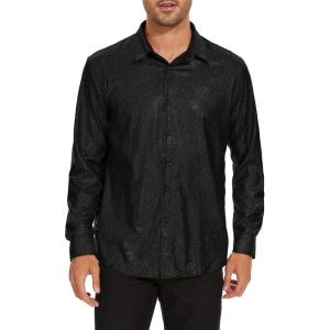 imageAmerican Trends Mens Disco Outfits Shirts Sequins Long Sleeve Metallic Button Down Shirt 70s Outfits for Men Party CostumeBlack