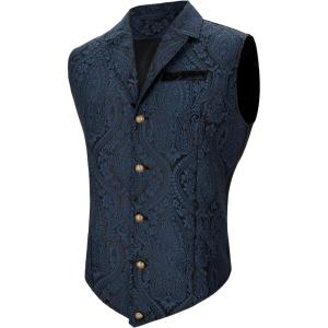 imageAmerican Trends Mens Suit Vest Victorian Suit Steampunk Gothic Waistcoat VNeck Business Dress Formal Vest Wedding PartyNavy Blue