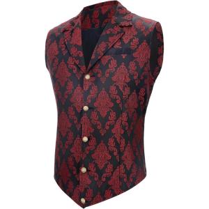 imageAmerican Trends Mens Suit Vest Victorian Suit Steampunk Gothic Waistcoat VNeck Business Dress Formal Vest Wedding PartyRed Black