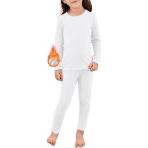 imageAmerican Trends Thermal Underwear Set Kids Long Johns Fleece Lined Boys Girls Base Layer Thermal Set for WinterAwhite