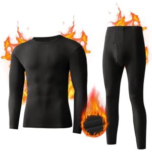 imageAmerican Trends Thermal Underwear for Men Heavy Weight Long Johns Base Layer Set with Fleece LinedBlack