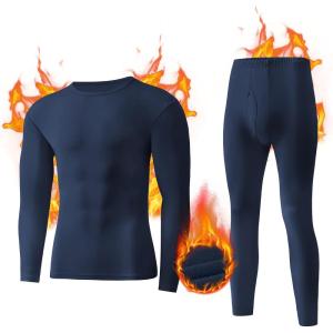 imageAmerican Trends Thermal Underwear for Men Heavy Weight Long Johns Base Layer Set with Fleece LinedNavy