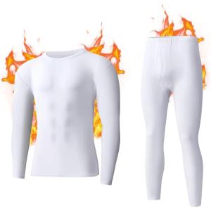 imageAmerican Trends Thermal Underwear for Men Heavy Weight Long Johns Base Layer Set with Fleece LinedWhite