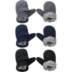 imageAmerican Trends Toddler Mittens 3 Pairs Toddler Snow Gloves Warm Fleece Kids Winter Gloves for Baby Boys GirlsBlacknavydark Grey