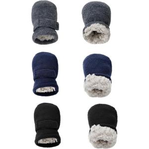 imageAmerican Trends Toddler Mittens 3 Pairs Toddler Snow Gloves Warm Fleece Kids Winter Gloves for Baby Boys GirlsBlacknavydark Greyno Thumb