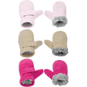 imageAmerican Trends Toddler Mittens 3 Pairs Toddler Snow Gloves Warm Fleece Kids Winter Gloves for Baby Boys GirlsRose Redpinkbeige