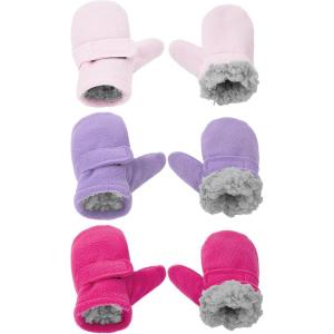 imageAmerican Trends Toddler Mittens 3 Pairs Toddler Snow Gloves Warm Fleece Kids Winter Gloves for Baby Boys GirlsRose Redpinkpurple