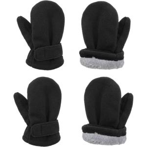 imageAmerican Trends 2 Pairs Toddler Mittens Unisex Lined Fleece Gloves Winter Warm kids Mitten for Baby Boys and Girls2black