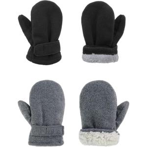 imageAmerican Trends 2 Pairs Toddler Mittens Unisex Lined Fleece Gloves Winter Warm kids Mitten for Baby Boys and GirlsBlackdrak Grey