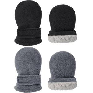 imageAmerican Trends 2 Pairs Toddler Mittens Unisex Lined Fleece Gloves Winter Warm kids Mitten for Baby Boys and GirlsBlackdrak Grey No Thumb