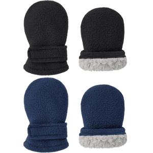 imageAmerican Trends 2 Pairs Toddler Mittens Unisex Lined Fleece Gloves Winter Warm kids Mitten for Baby Boys and GirlsBlacknavy No Thumb