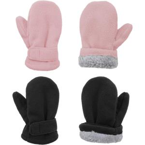 imageAmerican Trends 2 Pairs Toddler Mittens Unisex Lined Fleece Gloves Winter Warm kids Mitten for Baby Boys and GirlsBlackpink