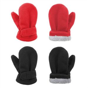 imageAmerican Trends 2 Pairs Toddler Mittens Unisex Lined Fleece Gloves Winter Warm kids Mitten for Baby Boys and GirlsBlackred