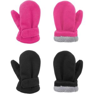 imageAmerican Trends 2 Pairs Toddler Mittens Unisex Lined Fleece Gloves Winter Warm kids Mitten for Baby Boys and GirlsBlackrose Red