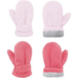 imageAmerican Trends 2 Pairs Toddler Mittens Unisex Lined Fleece Gloves Winter Warm kids Mitten for Baby Boys and GirlsDark Pinkpink