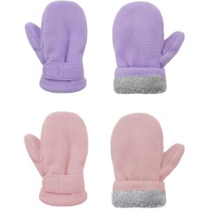 imageAmerican Trends 2 Pairs Toddler Mittens Unisex Lined Fleece Gloves Winter Warm kids Mitten for Baby Boys and GirlsPinklight Purple