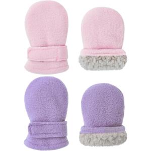 imageAmerican Trends 2 Pairs Toddler Mittens Unisex Lined Fleece Gloves Winter Warm kids Mitten for Baby Boys and GirlsPinklight Purple No Thumb