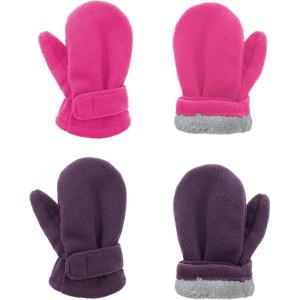 imageAmerican Trends 2 Pairs Toddler Mittens Unisex Lined Fleece Gloves Winter Warm kids Mitten for Baby Boys and GirlsPurplerose Red