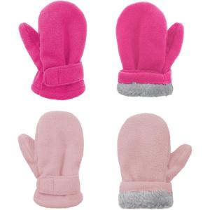 imageAmerican Trends 2 Pairs Toddler Mittens Unisex Lined Fleece Gloves Winter Warm kids Mitten for Baby Boys and GirlsRose Redpink