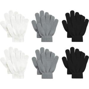 imageAmerican Trends 6 Pairs Kids Magic Gloves Winter Warm Full Fingers Gloves Soft Knitted Mittens for Baby Boys Girls2black2white2gray