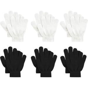imageAmerican Trends 6 Pairs Kids Magic Gloves Winter Warm Full Fingers Gloves Soft Knitted Mittens for Baby Boys Girls3black3white