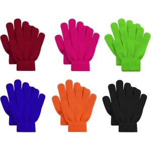 imageAmerican Trends 6 Pairs Kids Magic Gloves Winter Warm Full Fingers Gloves Soft Knitted Mittens for Baby Boys GirlsMaroonplumgreen