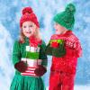 imageAmerican Trends Kids Winter Toddler Mittens Multicolor Soft Knitted Gloves Thick Cold Protection MittenA Green