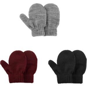 imageAmerican Trends Kids Winter Toddler Mittens Multicolor Soft Knitted Gloves Thick Cold Protection MittenC Blackgraywine