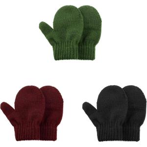 imageAmerican Trends Kids Winter Toddler Mittens Multicolor Soft Knitted Gloves Thick Cold Protection MittenC Blackwinegreen
