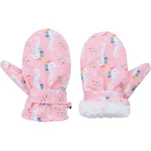 imageAmerican Trends Lined Fleece Toddler Mittens Kids Winter Ski Gloves Waterproof Snow Baby Mitten for Boys GirlsA Pink Seahorse