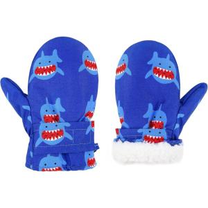 imageAmerican Trends Lined Fleece Toddler Mittens Kids Winter Ski Gloves Waterproof Snow Baby Mitten for Boys GirlsLittle Shark