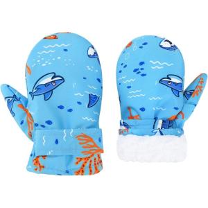 imageAmerican Trends Lined Fleece Toddler Mittens Kids Winter Ski Gloves Waterproof Snow Baby Mitten for Boys GirlsOrange Coral