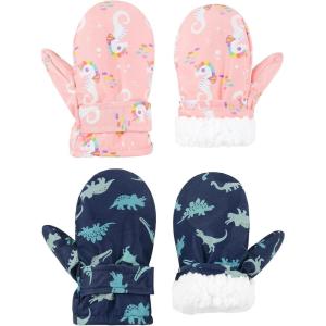 imageAmerican Trends Toddler Mittens Warm Kids Lined Fleece Gloves Winter Ski Gloves Snow Waterproof Mittens for Baby Boys GirlsDinosaur Blue  Seahorse Pink